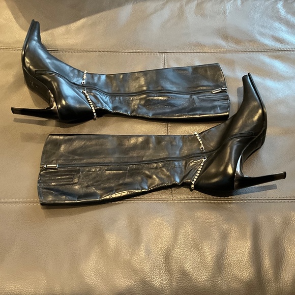 Indie Grunge Stiletto Heeled Boots Whimsigoth Edgy Italy Rhinestone Glam Black 9 - Picture 3 of 8